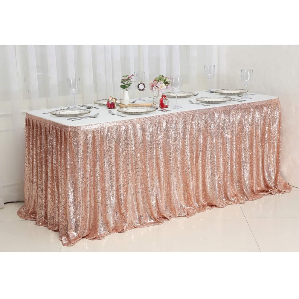 Birthday Party/Wedding/Baby Shower 6ft Rose Gold Sequin Table Skirt